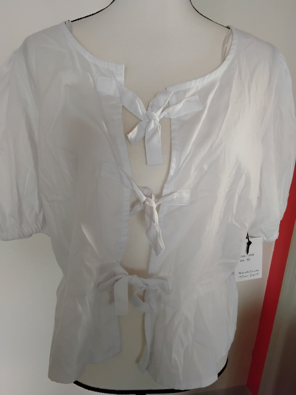 Japna White Tie-Front Cotton Top